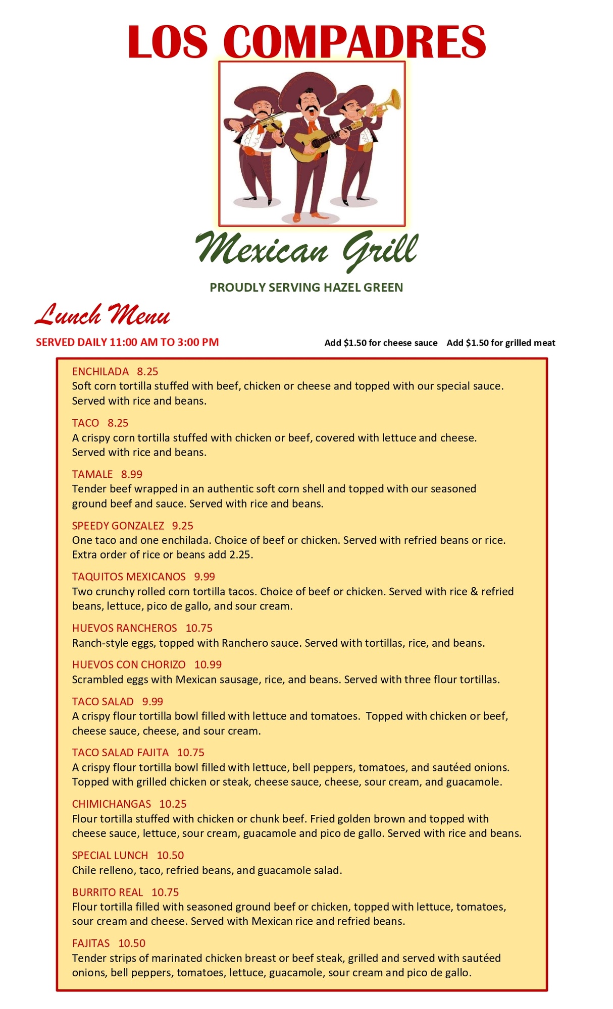Los Compadres Our Menu